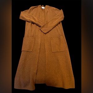 Loft Cozy Open-Front Long Cardigan in Warm Rust